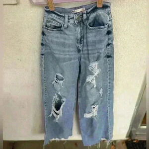 SO distressed jeans. Light/medium wash. Size 1/25. Super high rise 90s wide leg
